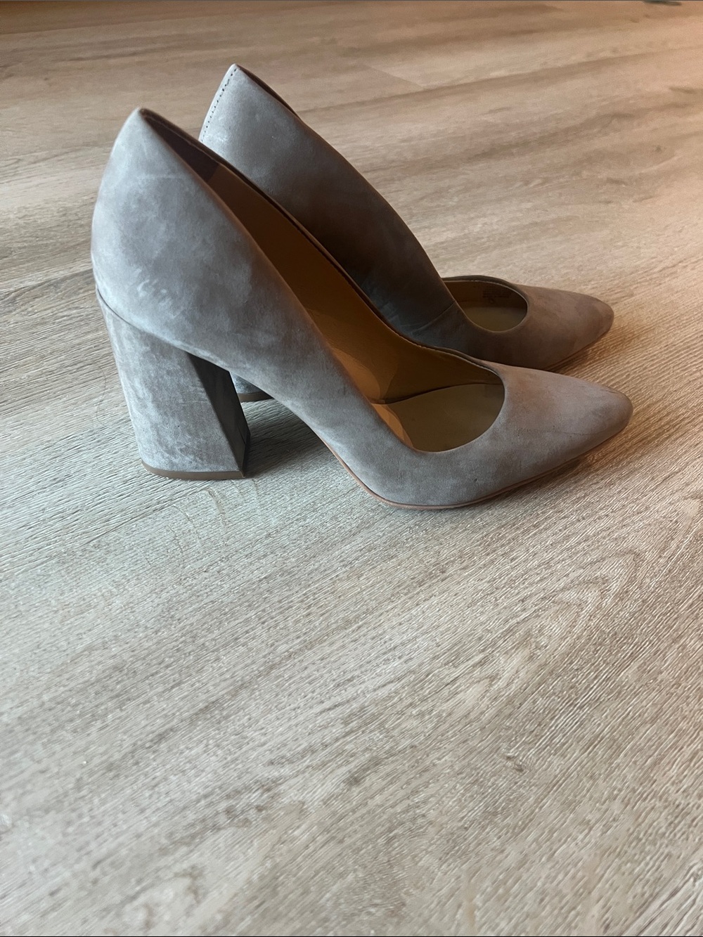 Vince Camuto Gray Suede Block Heel Pumps
